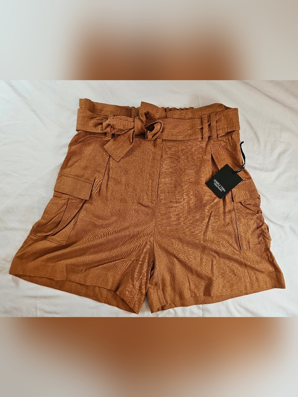 NWT Simply Vera Vera Wang Womens Orange Paperbag Waist Cargo Shorts Size Large